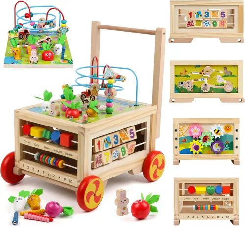 Cubo de actividades de madera 7 en 1, juguete Montessori, juguete educativo multipropósito de aprendizaje para bebé niño pequeño niño de 1+ año,