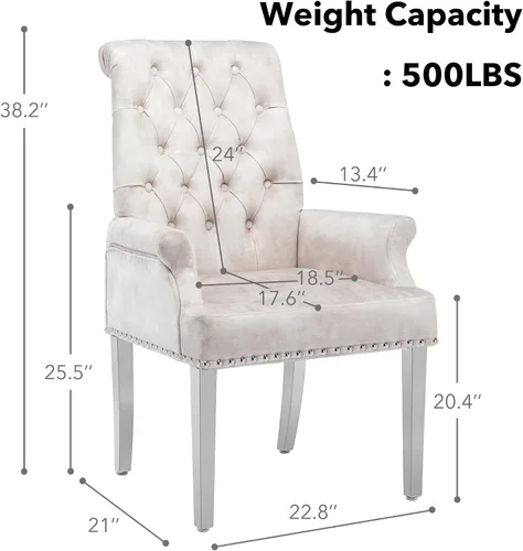 Miniatura 3 de LOULENS Lujosas sillas de comedor de terciopelo, sillas de comedor modernas tapizadas con capitoné, sillas de comedor con reposabrazos y patas