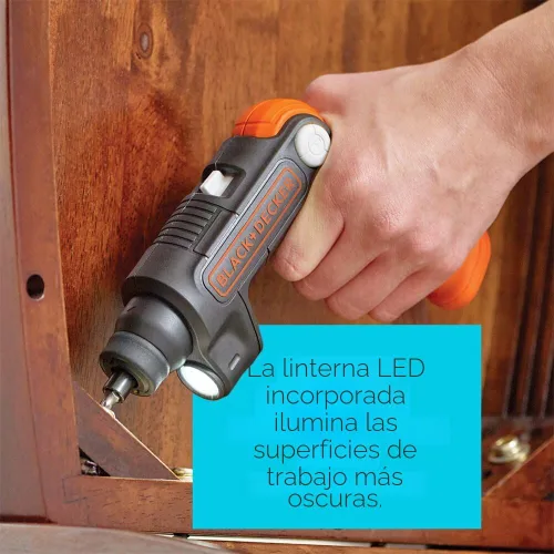 Miniatura 8 de BLACK+DECKER Destornillador inalámbrico con luz LED de 4V MAX, destornillador eléctrico con juego de 2 puntas (BDCSFL20C)