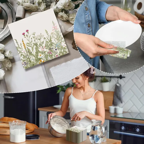 Miniatura 6 de Sinmoe 200 servilletas de flores silvestres, servilletas de papel florales, desechables, decorativas, flores silvestres, cócteles, toallas de mano