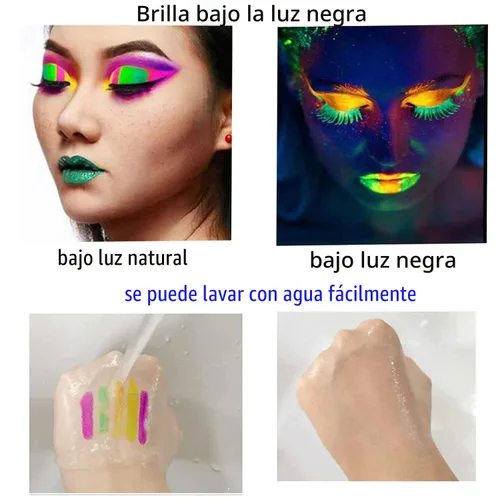 Miniatura 6 de 12 piezas de pintura corporal y facial que brilla en la oscuridad, maquillaje de pintura facial neón en barras que brillan bajo luz UV, kits