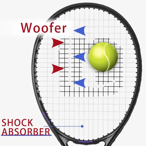Miniatura 4 de Raqueta de tenis para adultos de 27 pulgadas, raqueta de tenis de fibra de carbono a prueba de golpes, ligera, pre-cordada y con empuñadura, Negro