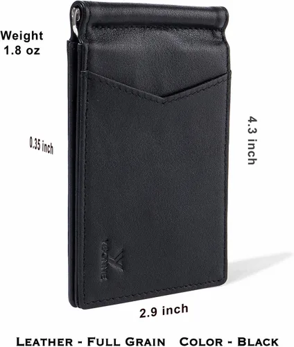 Miniatura 6 de YBONNE - Cartera fina con clip para dinero, de cuero auténtico, bloqueo RFID, minimalista