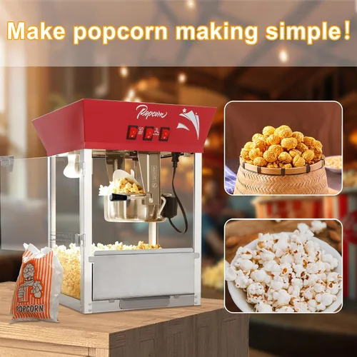 Miniatura 4 de Máquina de palomitas de maíz de 12 onzas (rojo) - Máquina de palomitas de maíz para encimera, 3 interruptores fáciles, hace hasta 48-60 tazas