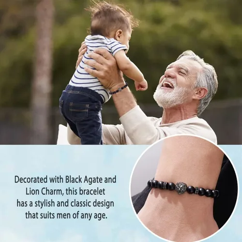 Miniatura 2 de HGDEER Regalos del día del padre para papá, padrastro, abuelo, tío, marido, novio, hijo, hermano, ágata negra y ojo de tigre, pulsera de piedra