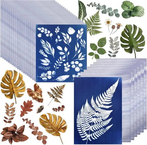 Miniatura 9 de Spakon 32 hojas de papel de impresión solar cianotipo A4 A5 papel de dibujo solar Sensibilidad naturaleza impresión para adultos Artes Artesanías