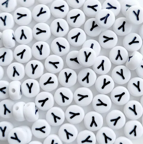 Miniatura 26 de 100 cuentas de letra, cuentas redondas blancas acrílicas del alfabeto de 0.157 x 0.276 pulgadas (0.157 x 0.276 in), cuentas vocales de letra A