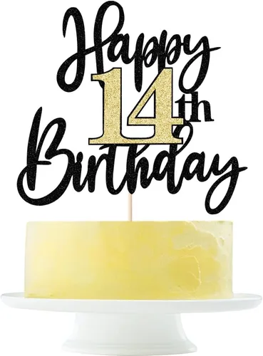 Miniatura 13 de Decoración para tartas de cumpleaños número 11 con purpurina negra y dorada, decoración de pastel de cumpleaños de 11 años y fabuloso cumpleaños