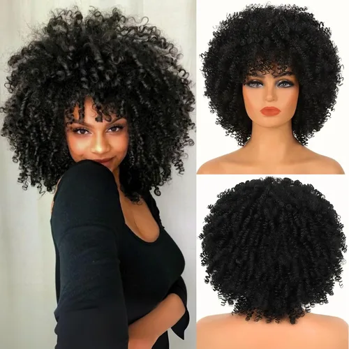 Miniatura 13 de Pelucas Afro para Mujeres Negras Pelucas Afro Rizadas de los 70s Suaves de Aspecto Natural Esponjosas y Saltarinas Pelucas Afro Negras Cabello