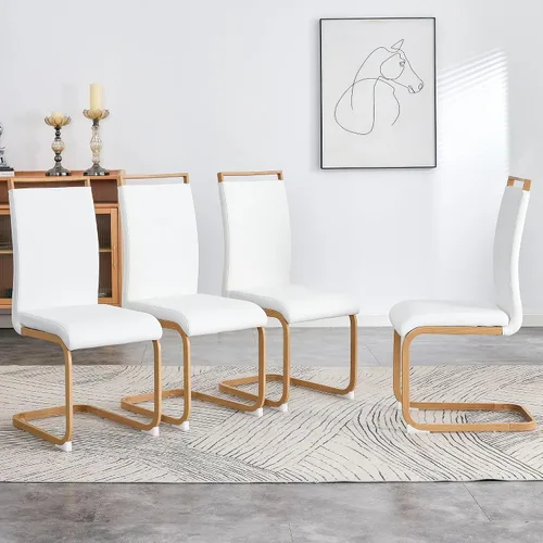 Miniatura 40 de gopop Juego de sillas de comedor, sillas modernas de metal con asiento acolchado de piel sintética, respaldo alto y patas cromadas resistentes, claro