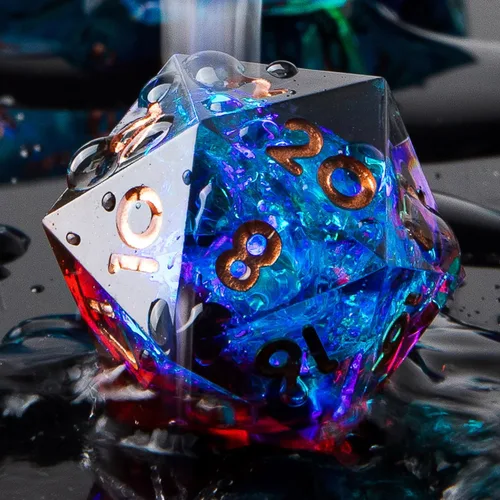Miniatura 14 de Dados multifacéticos DND D20 individuales de resina con borde afilado de 20 caras D&D, poliédricos hechos a mano de 0.866 in para Calabozos