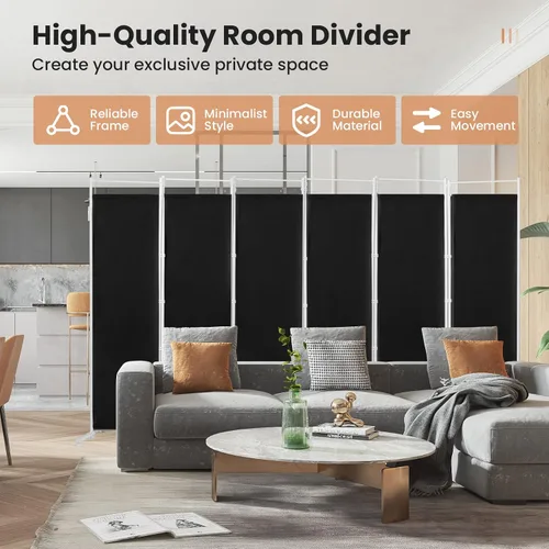 Miniatura 2 de Nightcore Divisor de habitación de 6 pies, divisor de pared plegable de 6 paneles, partición independiente con almohadillas ajustables