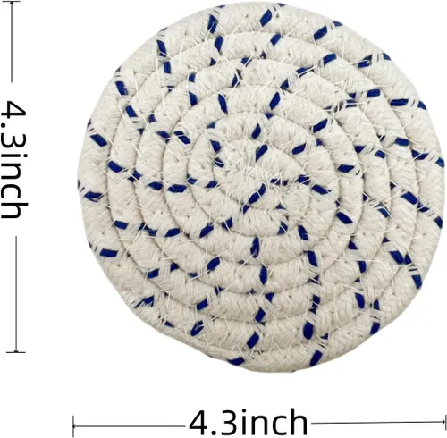 Miniatura 6 de Posavasos de algodón tejido hecho a mano, juego de 8 con soporte, absorbente, protege la mesa, 4.3 pulgadas de diámetro, decoración del hogar