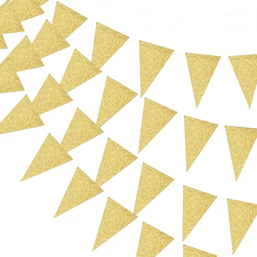 Miniatura 12 de MerryNine Banderines de bandera triangular, paquete de 3 banderines de estilo vintage de 30 pies para bodas, baby shower, eventos y fiestas, 45