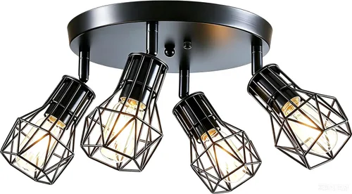 Miniatura 10 de Lámpara de techo de montaje empotrado de 3 luces, lámpara de techo industrial para cocina, E26, color negro, para comedor, pasillo, entrada