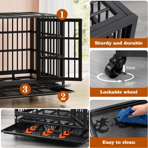 Miniatura 5 de Vongrasig Jaulas para perros indestructibles resistentes de 48/38 pulgadas, jaula de escape de doble puerta, jaula de metal reforzado para mascotas