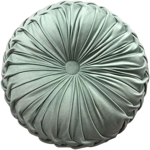 Miniatura 25 de Teieas Almohada redonda de terciopelo para decoración del hogar, cojín redondo plisado para sofá, silla, cama, automóvil, verde esmeralda