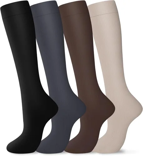COOLOVER 4 pares de calcetines de compresión para mujeres y hombres, el mejor apoyo para circulación, correr, atletismo, enfermería, viajes, embarazo