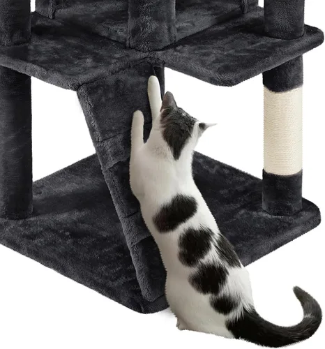 Miniatura 8 de Yaheetech Árbol para gatos de varios niveles para gatos grandes, con cómodos condominios para gatos de interior Negro