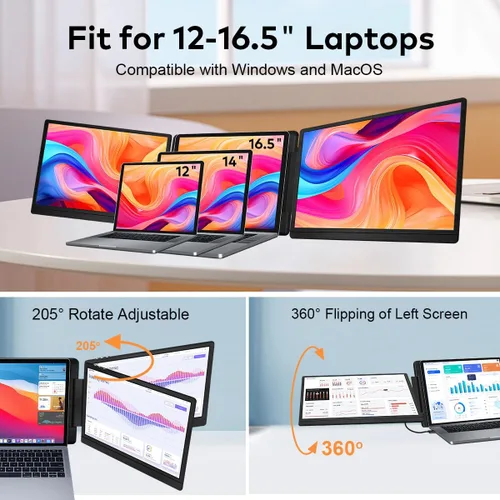 Miniatura 6 de Extensor de pantalla para laptop de 14 pulgadas, monitor portátil FHD 1200P IPS para portátiles de 12 a 16.5 pulgadas, extensor de monitor