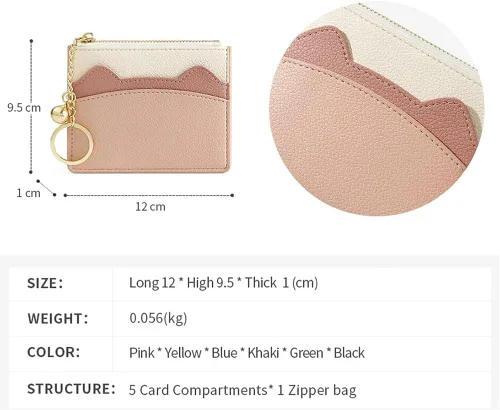 Miniatura 32 de Tarjetero delgado con bloqueo RFID, billetera de bolsillo pequeño, con cremallera Keychian para monedero, monedero y tarjetero para mujeres y hombres