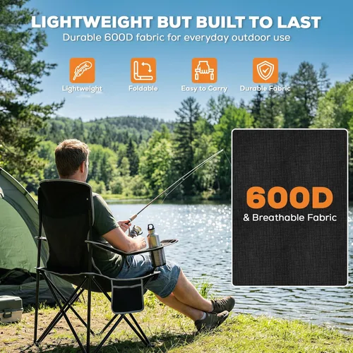 Miniatura 4 de 2 Pack Folding Camping Chairs Support 400LBS Portable Outdoor Chairs with 4-Can Cooler Bag, Lawn Chairs with Cup Holder for Adults, Collapsible