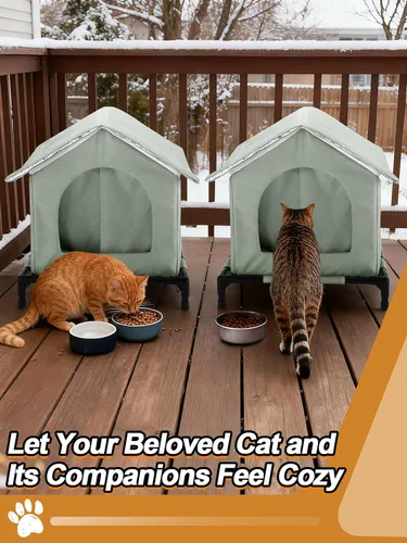 Miniatura 6 de Casa elevada para gatos al aire libre – Refugios resistentes a la intemperie para gatos para invierno, casa impermeable para mascotas para mantener