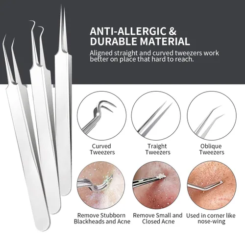 Miniatura 4 de DUcare Kit de herramientas para eliminar puntos negros, kit de 9 piezas, herramienta profesional de extracción de espinillas de acero inoxidable