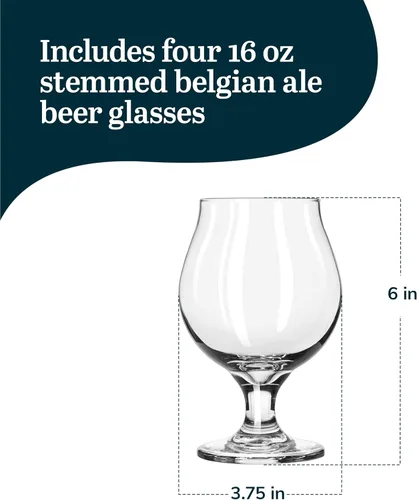 Miniatura 3 de Libbey Vaso de cerveza Belga, Set de 4, Transparente Clásico Belga 4