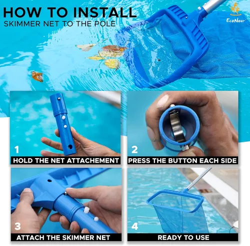 Miniatura 7 de EcoNour Red de desnatador de piscina, rastrillo profesional de malla ultra fina para limpiar hojas y escombros, marco fuerte que se adapta a postes