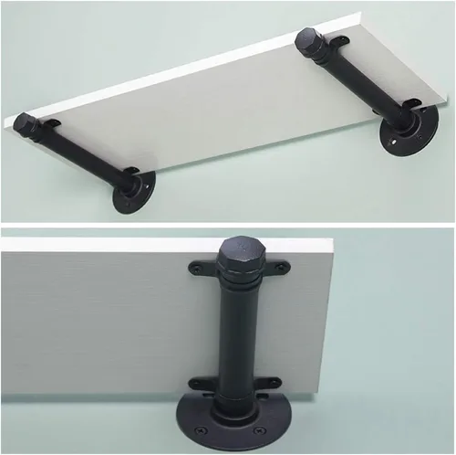 Miniatura 5 de Y&J - Soportes de estante de tubo rústicos, flotantes resistentes, soportes industriales de estante negro, para bricolaje, decorativos, soportes