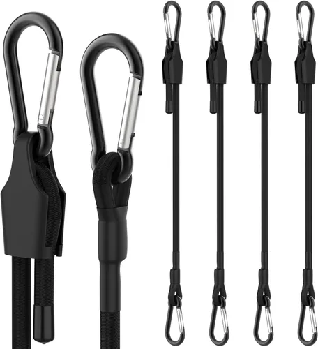 Miniatura 13 de SDTC Tech Mini cuerdas elásticas cortas de 8 pulgadas con ganchos de mosquetón, correas elásticas resistentes para tiendas de campaña, bicicleta