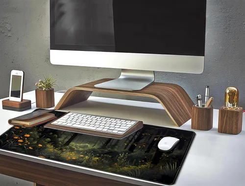 Miniatura 6 de Tapete de escritorio de bosque oscuro, tapete de escritorio verde de naturaleza XXL, alfombrilla de mouse estética extendida para plantas, Dark