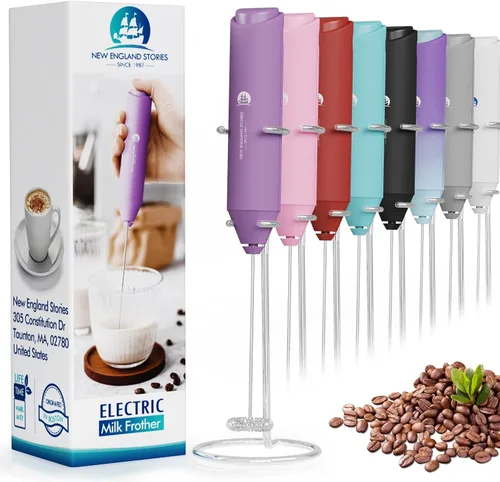 Miniatura 8 de Espumador de leche de mano potente, mini batidor mezclador de bebidas para café, capuchino, café con leche, matcha, chocolate caliente, con soporte