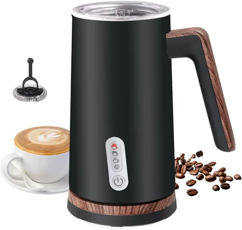 Espumador de leche eléctrico y vaporizador, vaporizador de leche 4 en 1 con diseño de elementos de madera, máquina automática de espuma fría y