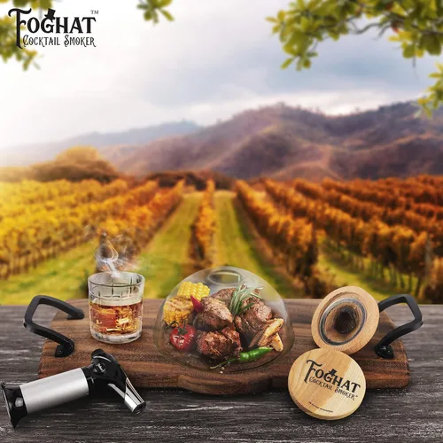Miniatura 8 de Foghat - Juego de charcutería para ahumar cóctel con Cloche, tabla, barril de whisky bourbon, roble culinario, virutas de madera y antorcha