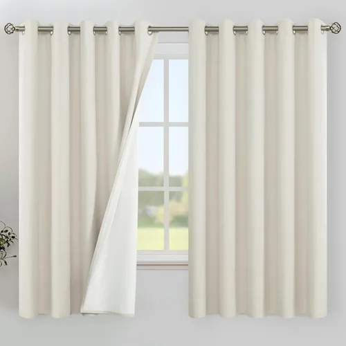 Miniatura 56 de YoungsTex - Cortinas de lino beige 100% opacas para dormitorio de 63 pulgadas de largo, cortinas cortas con aislamiento térmico y ojales