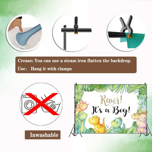 Miniatura 7 de Cartel de fondo de baby shower de dinosaurio pequeño de 7 x 5 pies con texto en inglés "It's A Boy" ("It's A Boy"), telón de fondo para baby shower