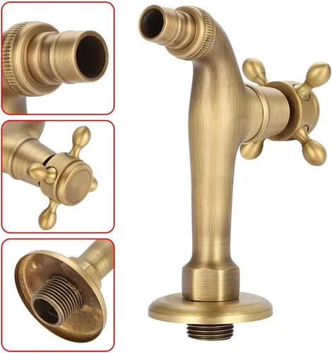 Miniatura 5 de Grifo de lavadora antiguo de cobre puro cepillado a mano clásico europeo para lavadora grifo de agua montado en la pared (1#)