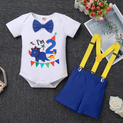 Miniatura 43 de ODASDO Conjunto de 3 piezas y 4 piezas de manga corta con tirantes y espalda en Y para bebé niño
