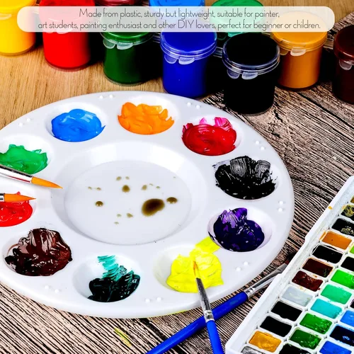 Miniatura 4 de FANDAMEI Paleta de Pintura, Bandejas de Pintura para Niños, Paletas de Pintura con 10 Cavidades para Adultos y Niños, Paletas Redondas de Pintura