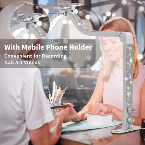 Miniatura 2 de Luz de Media Luna para Manicura, Lámpara de Uñas Cuadrada Plegable de 87.6 cm con Soporte para Teléfono, Lámpara de Manicura de Media Luna Ajustable