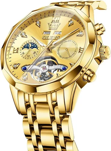 Miniatura 70 de OLEVS Reloj de pulsera automático con diseño de esqueleto para hombre, de lujo, con diamantes de lujo, de acero inoxidable, calendario, reloj