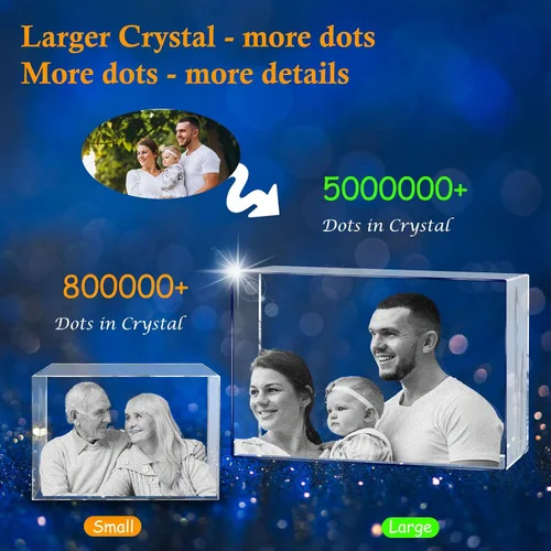 Miniatura 4 de Foto de cristal 3D personalizada, marco de fotos de vidrio grabado con láser, gran aniversario, cumpleaños, Navidad, regalos conmemorativos