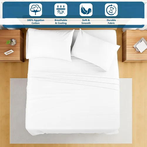 Miniatura 80 de Shreem Linen Olympic - Juego de sábanas tamaño Queen de 66 x 80 pulgadas, 100% algodón egipcio, juego de ropa de cama de 4 piezas, se adapta a Azul