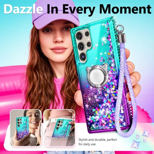 Miniatura 7 de NGB - Funda diseñada para Samsung Galaxy S22 Ultra, color aqua/morado, bonita funda con purpurina líquida brillante para mujeres, niñas y niños