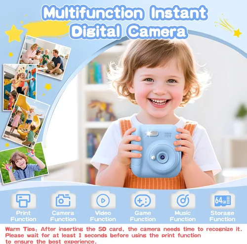 Miniatura 2 de Cámara de Impresión Instantánea para Niños, Juguetes para Niños Pequeños Cámara Digital de Impresión Instantánea para Edades de 3 a 12 años, Regalos