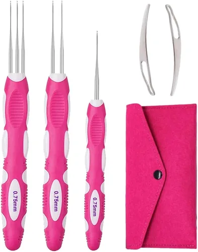 Miniatura 10 de Yarniss Ganchos de ganchillo para rastas con mango ergonómico, aguja de ganchillo para cabello de 0.75mm para trenza Loc