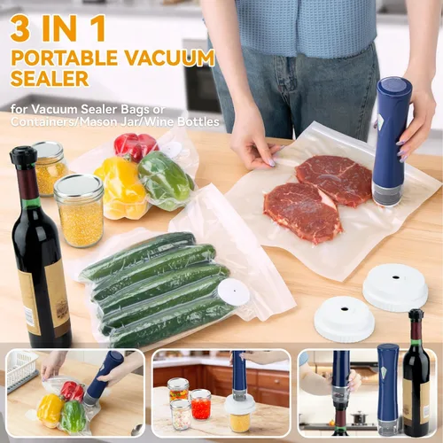 Miniatura 2 de GPUTEK Sellador al vacío compacto 3 en 1 para alimentos con bolsas y kit de tarro de masón, ahorra 5 veces más fresco durante más tiempo, 15 bolsas