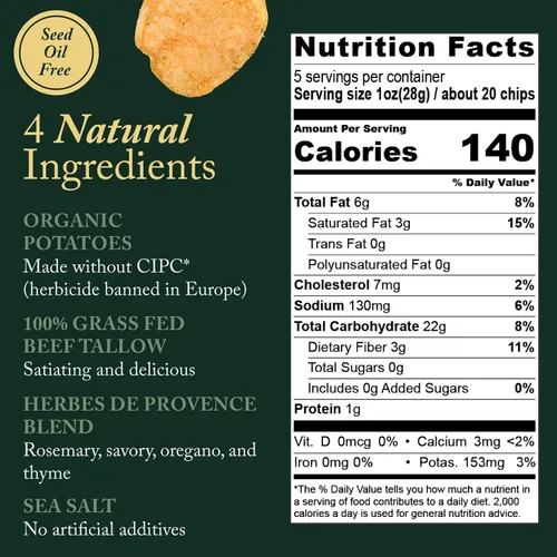Miniatura 2 de Vandy Patatas fritas fritas – Snacks sin aceite de semilla – Patatas fritas sin gluten – Hecho con papas, sebo de carne alimentado con hierba, sal